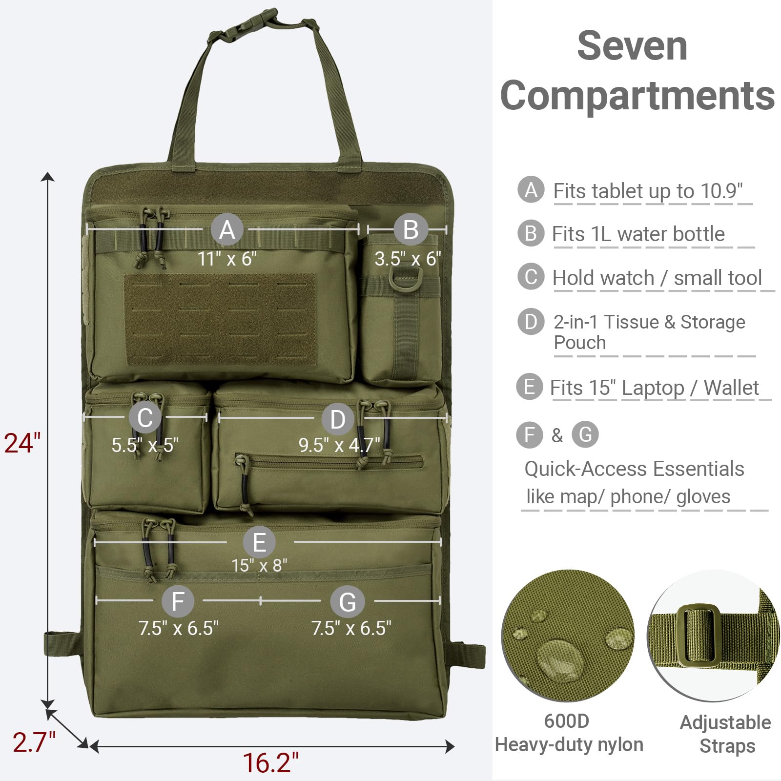 Vanlutone Tactical Seat Back Organizer